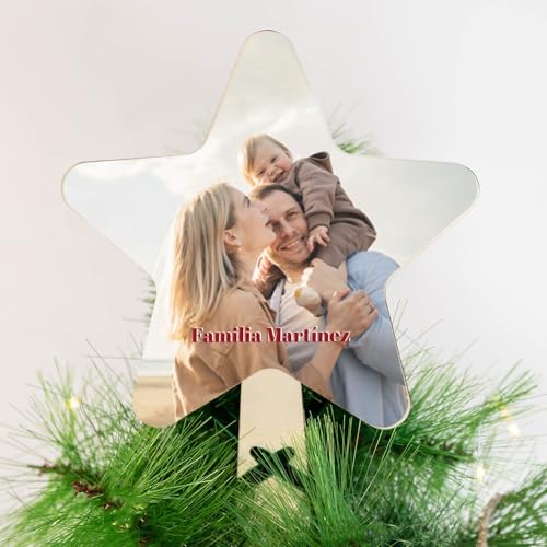 Wanapix | Estrella Arbol Navidad Personalizada con Foto | Madera | Estrella de Punta (Topper) | Adornos y Decoración Navideña | 17x25 cm | 100% Personalizado