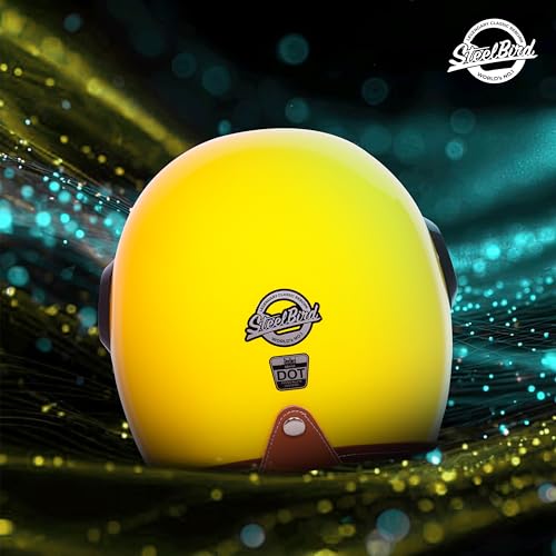 Image of Steelbird SBH 65 Retro 3.0 DOT and ISI Certified Open Face Helmet for Men and Women (Large 600 MM,Glossy Yellow)