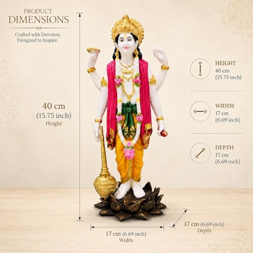 Image of ARMONIA Premium Lord Vishnu Idol for Home Decor - 15.7 Inch Handmade | Venkatesh Narayan Murti | Marble Dust Statue with Detachable Gada for Home Temple |Best Spiritual Gift for Wedding & Housewarming