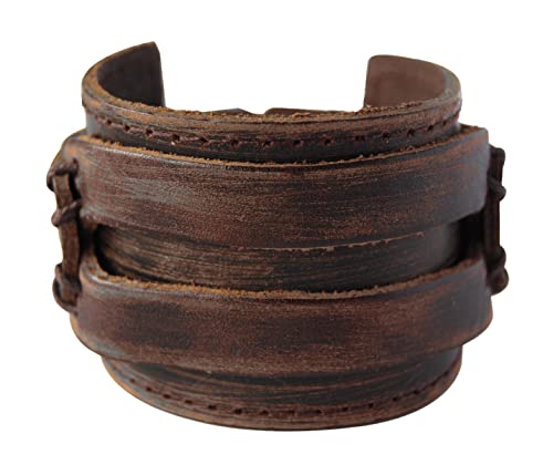 axy LAB1-1 LEDERARMBAND BREIT Serie! ECHT Leder Armband Vintage Leather Bracelet! Surferarmband Herren (Braun/Brown)