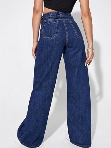 Image of Women's High Waist Denim Jeans | Straight, Relaxed, Wide Leg & Baggy Fit | High Rise Loose Oversized Denim Pants for Women | Comfortable Casual Everyday Wear | Oversized Woman baggys