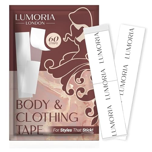 LUMORIA Double Sided Body for Clothes (60 Pack) - Fashion & Fabric Adhesive, Perfect for Dress or Hem Support, Clear Body Tape for Skin, No-Residue & Strong Hold