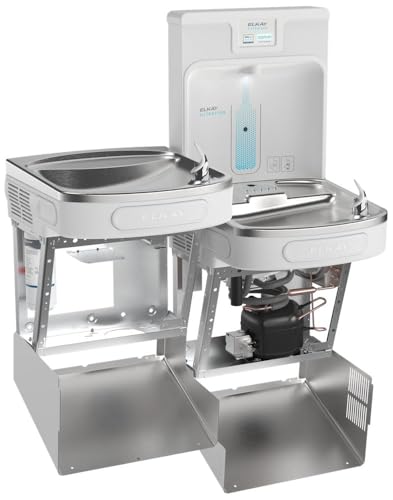 Image of Elkay LZSTL8WSAP Enhanced Filtered Bottle Filler & Bi-Level ADA Cooler Refrigerated Arctic White High Capacity Lead Reducing Drop Down Wrapper | Bi-level, NSF Certified, Reduces Lead & Microplastics, ADA Compliant, Arctic White, Refrigerated