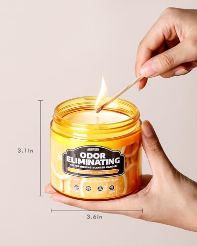 Image of AOOVOO Citrus Lemon 11oz Large Odor Eliminating Highly Fragranced Candle - Eliminates 95% of Smoke, Food, Pet and Other Smells Quickly, Air Freshing Soy Candles, Up to 50 Hours Burn time