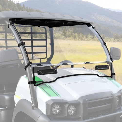 POKIAUTO Front Full Windshield for Kawasaki Mule SX SE XC LE FE 2017-2026 1/5 Thick 3PCS Combined Hard Coat PC Vented Windshield for Kawasaki Mule SX Accessories Clear