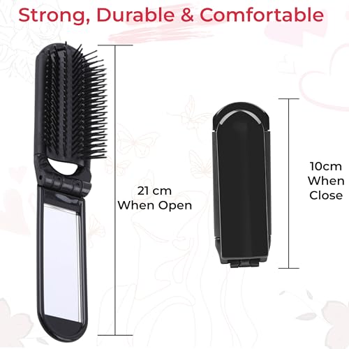 Image of TEMPERIA Foldable Pocket Hair Comb with Built-In Mirror for Women | Compact Folding Comb for Travel, Purse & On-the-Go Grooming | Portable & Easy to Carry (CB582)