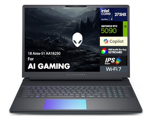 Image of Alienware 18 Area-51 AA18250 AI Gaming Laptop 18 inch WQXGA (Intel Ultra 9-275HX, GeForce RTX 5090 24GB, 64GB DDR5, 8TB PCIe SSD, Win 11 Pro) w /USB-C Dock