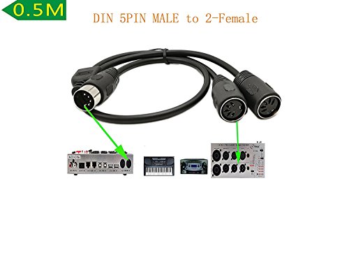 SinLoon DIN 5-poliger Splitter-Y-Adapter, MIDI-Kabel, 5-poliger Stecker auf Dual 2 x DIN-5-Buchse, Verlängerungs-Audiokabel (D5P M-2F, 0,5 Meter)