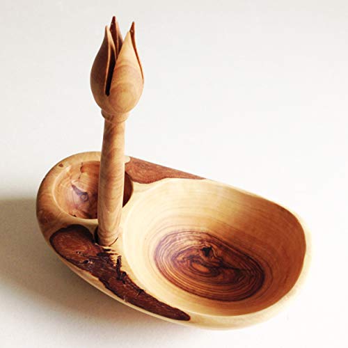 Set generico di 2 ciotole per olive con oliva, scodelle, in legno di ulivo, fatte a mano