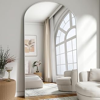 Oversized Full-Body Mirror, 77" x 38" Arched Full-Length Mirror, Silver Metal Frame, Floor Mirror for Bedroom, Living/Dressing Room, Gym - Stand/Wall Mounted/Leaning