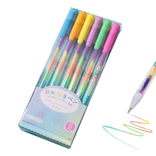 6 Stylos Stylo Gel Couleur Neon Gelstifte, 0,8mm Stylos Gel Arc en Ciel Rainbow Gels Pens Stylo à Changement de Couleur pour Écrire Dessiner Journaliser Griffonner Scrapbooking Croquis