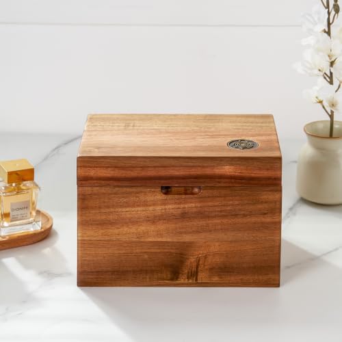 SANOSY Acacia Wood Tampon Holder for Bathroom, Feminine Product Organizer with Hinged Lid, 2-Compartment Shark Week Period Box, Pad&Tampon Organizer, Girl Stuff Box for Bathroom Storage - 3