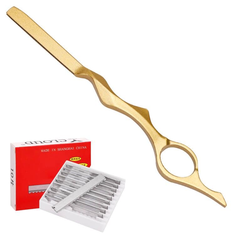 Hair Styling Thinning Texturizing Cutting Razor, 11 Pieces Comb Set With Replacement Stainless Steel Blades (Golden)