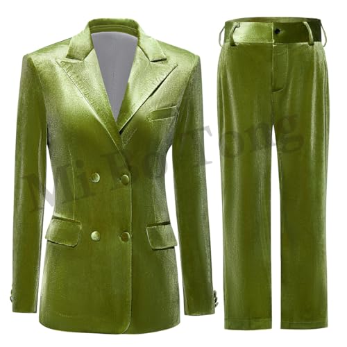 Women's 2 Piece Velvet Suit Office Work Suit Notch Lapel Double Breasted Blazer Pants Business Suits Set for Women2