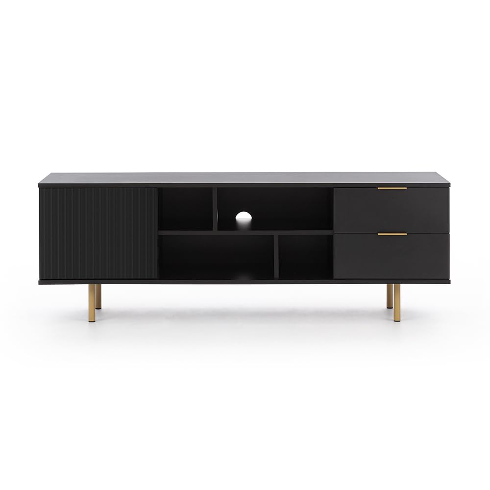 Lomadox Wohnmöbel Set Wohnwand matt schwarz 3-teilig modern 1 Kommode, 1 Lowboard, 1 Vitrine