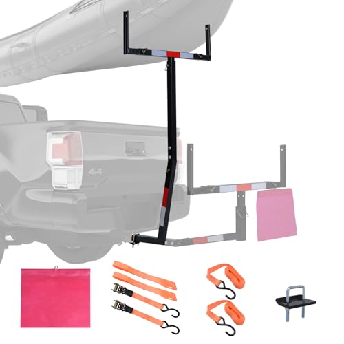 Goplus Pick up Truck Bed Hitch Extender Adjustable Extension Rack w/Flag for Ladder, Rack, Canoe, Kayak, Long Pipes and Lumber (Black)