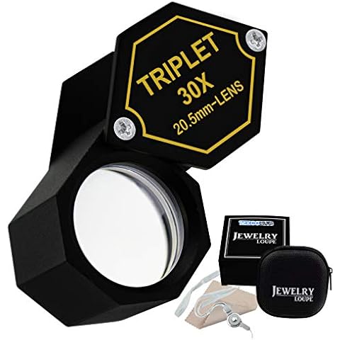 30x Magnification Jewelry Gem Loupe 20.5mm Optical Glass Magnifiers Portable Handheld Magnifying Tool Jeweller Stamp & Coin Collectors Foldaway and Black Frame Design Metal Body Cover