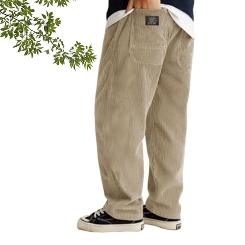 Men's Loose Corduroy Ribbed Embroidered Wide Leg Drawstring Sweatpants Trousers, Casual Loose Ribbed Pocket3