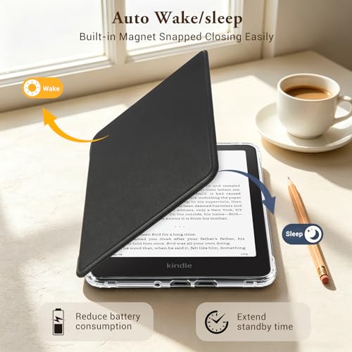 Image of CoBak Detachable Magnetic Case for Kindle Paperwhite 12th Gen 2024 (7 inch) & Kindle Colorsoft Signature Edition (7 inch) - Ultra Slim Transparent Clear TPU Back Shell Protective Cover with Auto Wake /Sleep