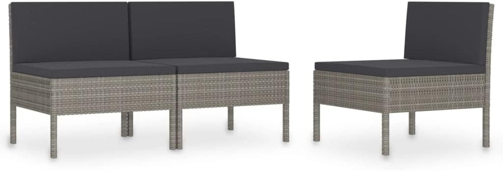 vidaXL 3-Piece Patio Chairs with Cushions - Weather-resistant Outdoor Furniture Set with Gray Poly Rattan and Anthracite Cushions