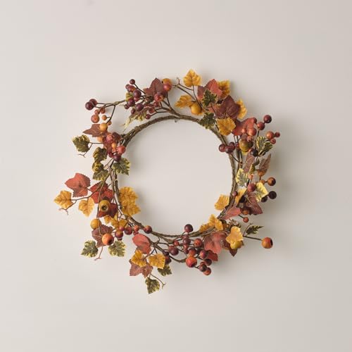 Lights4fun Corona Otoñal con Hojas de Arce y Bayas Artificiales de 40 cm para Puerta de Entrada Decoración de Interiores