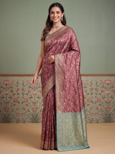 Image of AKHILAM Women's Multicolor Litchi Silk Ethnic Motif Print Saree With Unstitched Blouse Piece|sarees for women | litchi silk sarees