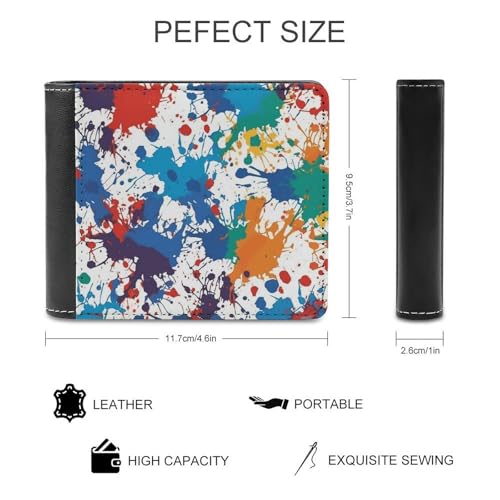 Men's Leather Wallet Bifold Wallet for Men Pattern of Paint Splatters Slim Wallet with Multiple Card Classic Passcase Mens Card Holder2