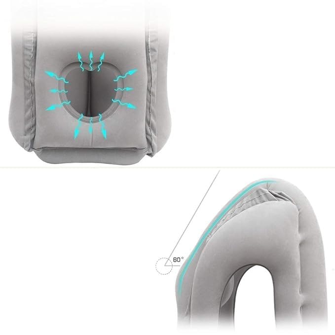 Image of Polyvinyl Chloride Inflatable Travel Pillow, Airplane Neck Pillow Comfortably Supports Head and Chin for Airplanes, Trains, Cars and Office Napping (Grey)