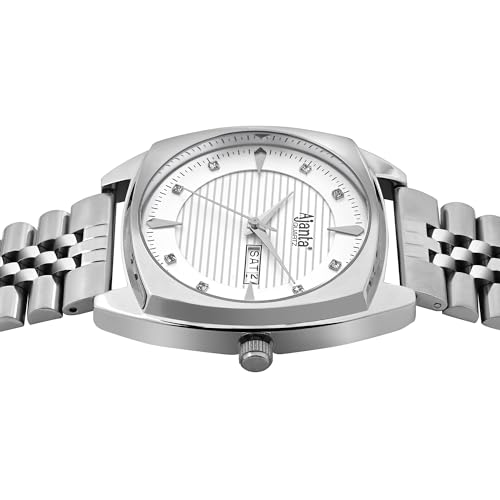 Image of Ajanta Quartz Analog Watch for Men | Stainless Steel Bracelet | Round Dial with Square Case | Classic Formal Wrist Watch | Office Wear|AWC132ESG