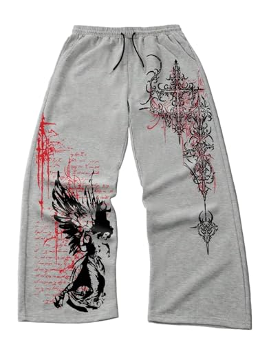 ZAFUL Mens Casual Joggers Sweatpants Drawstring Dark Floral Print Halloween Wide Leg Loose Fit Pants