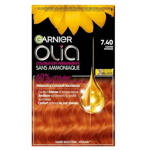 Garnier Coloration Permanente - Sans Ammoniaque - Aux Huiles Naturelles de Fleurs - Cuivré Intense (7.40) - Olia Vivids