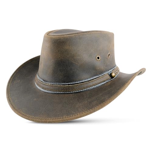 Image of HADZAM Leather Cowboy hat Shapeable into Outback hat, Australian Hats for Men & Women