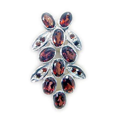 Pendentif en argent sterling 925 avec grenat rouge ovale serti clos pour femme