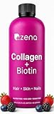 Zena Nutrition Liquid Collagen Peptides and Biotin, 2500mg Verisol Bioactive Collagen Peptides, 5000mcg Biotin, Hair, Skin, Nail Supplement for Women and Men, Mixed Berry, 60 Servings, 20 fl oz