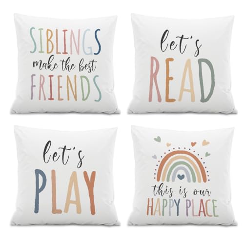 ISANOU Happy Place Kissenbezüge 4er-Set Kinderzimmer