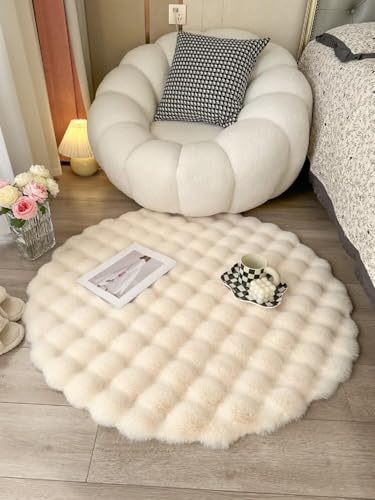 カーペットの現代カーペットマット、 ウサギのぬいぐるみ滑り止めラウンドラグ マルチカラー 60-180cm(Beige,80cm)