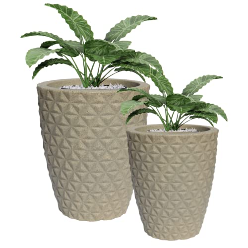 Kit 2 Vasos Polietileno Para Plantas Coluna Redonda Diamante N2 (Cinza)