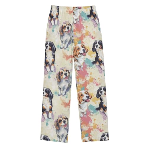 Dogs on Colored Boys Pants Boys Athletic Pants Long Pant for Boywith Pockets Wide-Leg Size 6-14Y