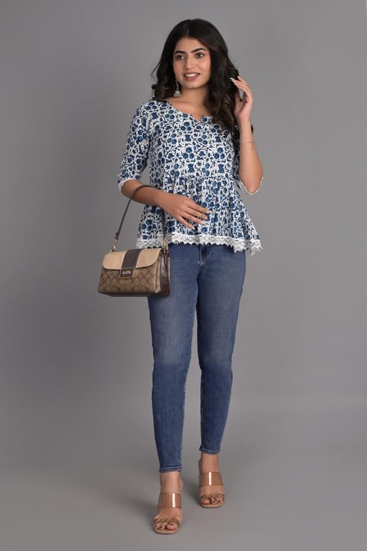 Image of KURTARI Women's Cotton Floral Anarkali Kurti Top | Printed Tunic Short Kurti for Women | Casual Party Ethnic Top