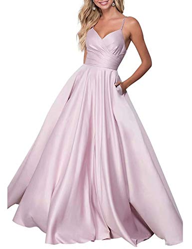 KAOSHAN Long Prom Dress Satin V Neck Straps A-Line Evening Gown with Pockets Burgundy - Thumbnail 2
