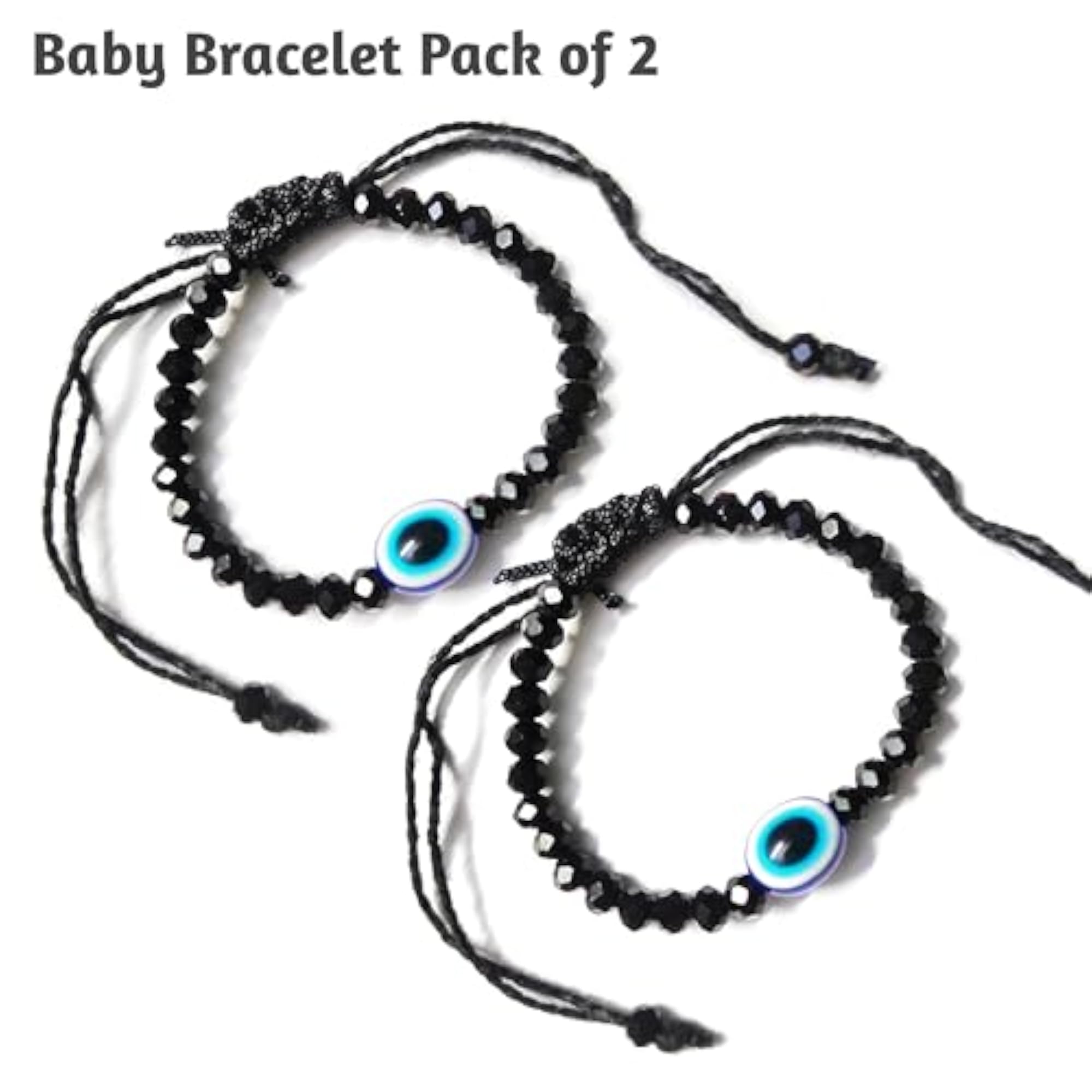 Evil Eye Protection Black Crystal Beaded Bracelet Set for Kids