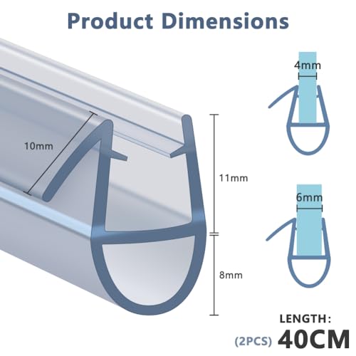 Flintronic Duschdichtungen für Duschtüren 40cm, Ersatz Dichtung 4-6mm Glastür, Duschtürdichtung Wasserabweiser mit Dichtlippe, Dichtung Duschwand Duschkabine I Duschabdichtung Gerade(2 Stück)