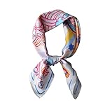 [BRMM MIA] スカーフ レディース 70×70cm シルク風 ネッカチーフ バンダナ カジュアル 正方形 多機能 バッグ飾り 髪飾り 春夏 海辺 旅行 通勤 オフィス (Pink+White)