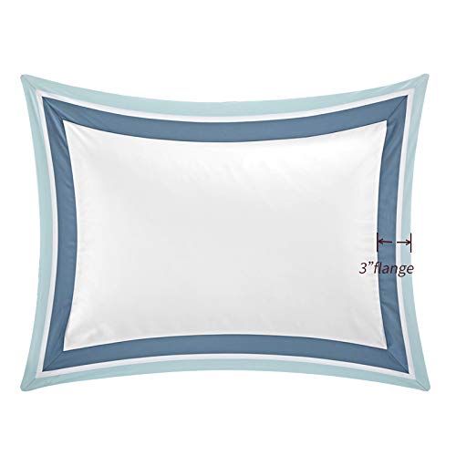 Casabolaj Shading 3 Pieces Do Not Include Filling Duvet Cover Set 100% Egyptian Cotton Sateen Luxury 400Tc Frame Patchwork Button Closure And Corner Ties White/Blue/Sapphire (Queen) #TOP4