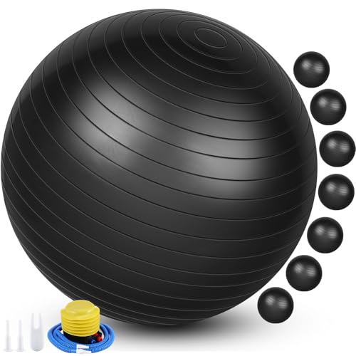 Image of Leyndo 8 Pcs 26 Inch Yoga Exercise Ball Pilates Pregnancy Birthing Fitness Ball with Quick Pump Anti Burst for Improved Posture Balance Yoga Pilates Training