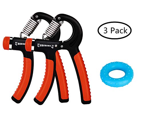 Hand Grip Strengthener Set, Adjustable Forearm Gripper 10-60 KG, 2 Pack Hand Gripper with Exercise Ring, Hand Squeezer Finger Strength Trainer for Athletes and Musicians