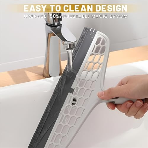 Image of Premium Floor Cleaning Wiper with Long Handle | Stainless Steel Rod & High Absorption Rubber Strip | Bathroom, Home & Office Floor Wiper Mop for Quick Drying (White)