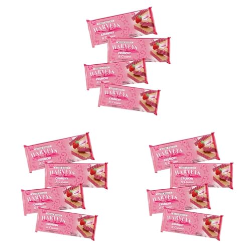 Image of Harveys Crunchy & Creame Premium Strawberry Wafer Biscuits | Pack of 12 | 150g x 4 | Strawberry Flavoured Crunchy, Creamy & Healthy Wafers