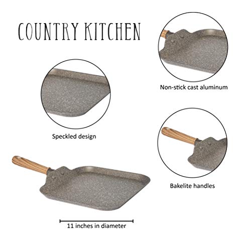 Country Kitchen Cookware Forged Aluminum Griddle Pan, 11 Inches, Non Stick Speckled Indoor Grill Pan, For Gas, Electric, Induction Cooktop (Gunmetal) 2 Gallery Image