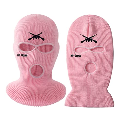 ariarly 3 Hole Full Face Mask Cover Ski Mask Winter Balaclava Knitted Hat Letter Embroidered Face Cover Warm Cover for Outdoor Cycling Skiing Running (pink1)